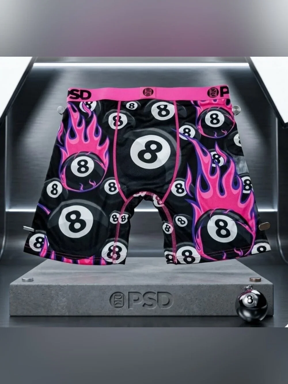 NEW! PSD Men’s Pink & Black 8-Ball Flame Boxer Briefs sz XLARGE NWT